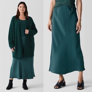 NWT Eileen Fisher Silk Double Crepe Bias Skirt Easy Fit, Maxi Length Sz L